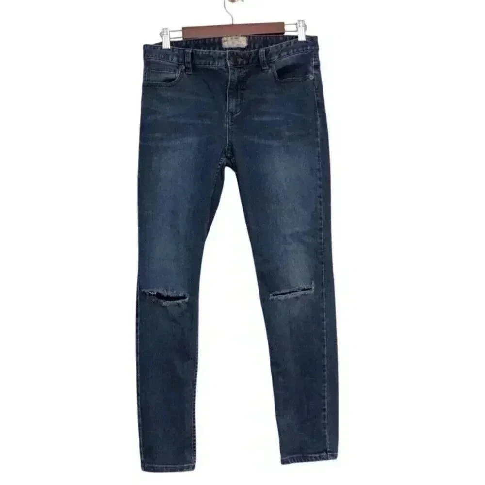 Free People Skinny Jeans Size 29 Distressed Stretch Denim Preppy Boho City
